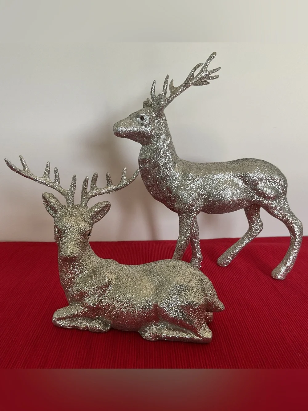 Silver Glitter Reindeers, Set of 2  - Christmas Holiday Décor